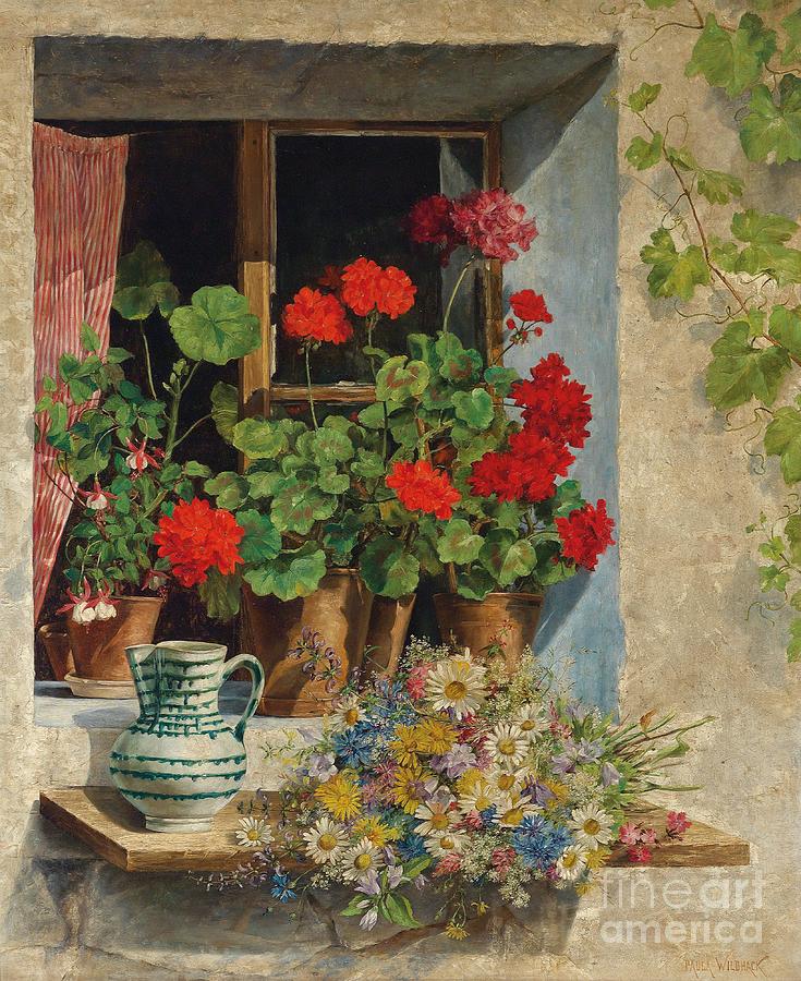 Flower Painting - At the Window by Celestial Images