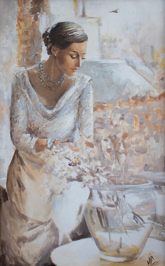 At the window Painting by Vali Irina Ciobanu