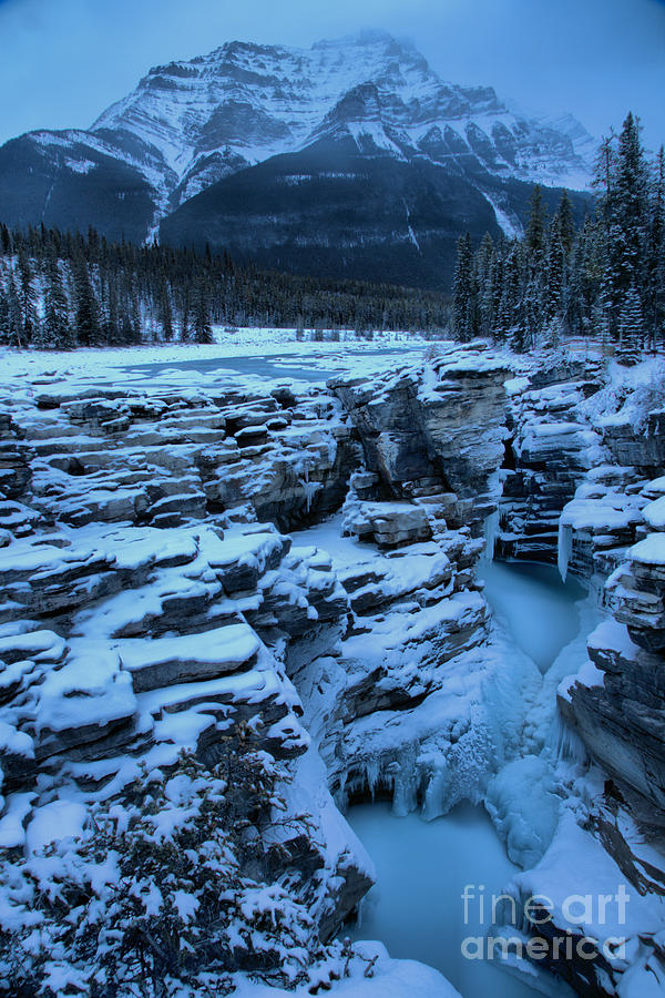 Athabasca Falls Winter Blues Photograph by Adam Jewell