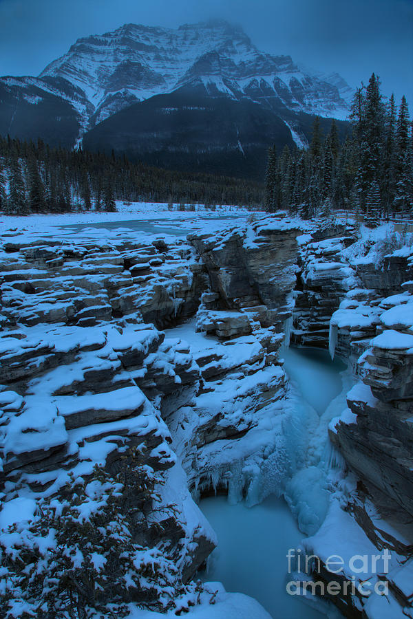 Athabasca Falls Winter Portrait Photograph by Adam Jewell