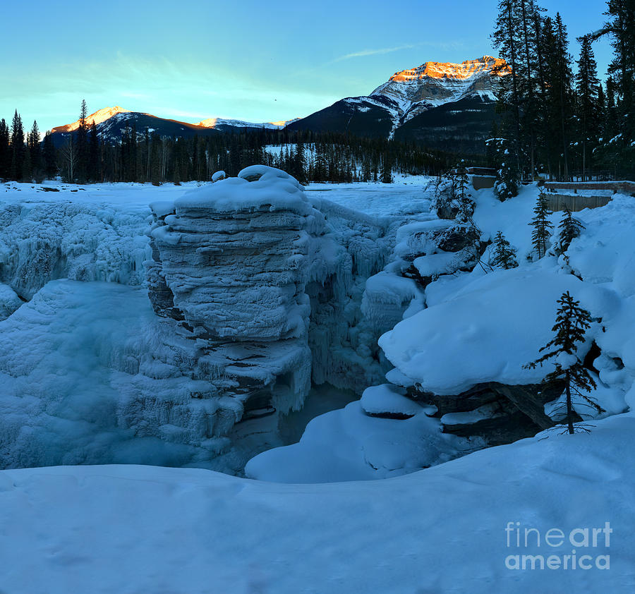 Athabasca Falls Winter Sunset Photograph by Adam Jewell