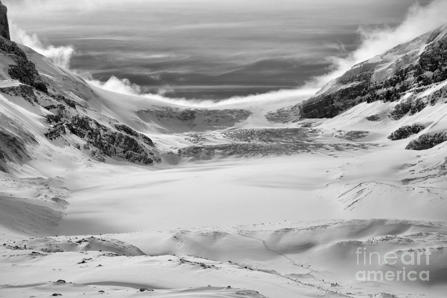 Athabasca Glacier Scenic Winter Black And White Photograph by Adam Jewell