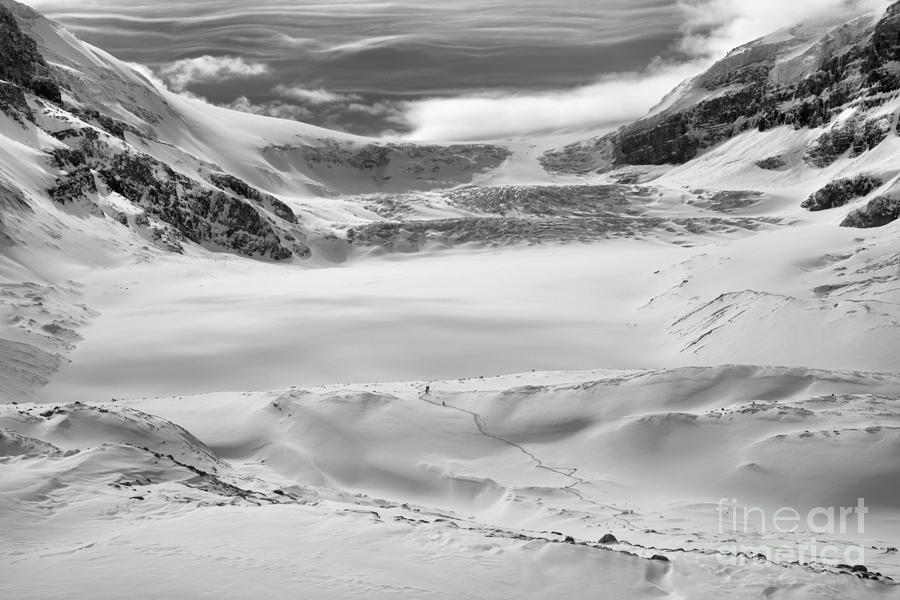 Athabasca Glacier Winter Blues Black And White Photograph by Adam Jewell
