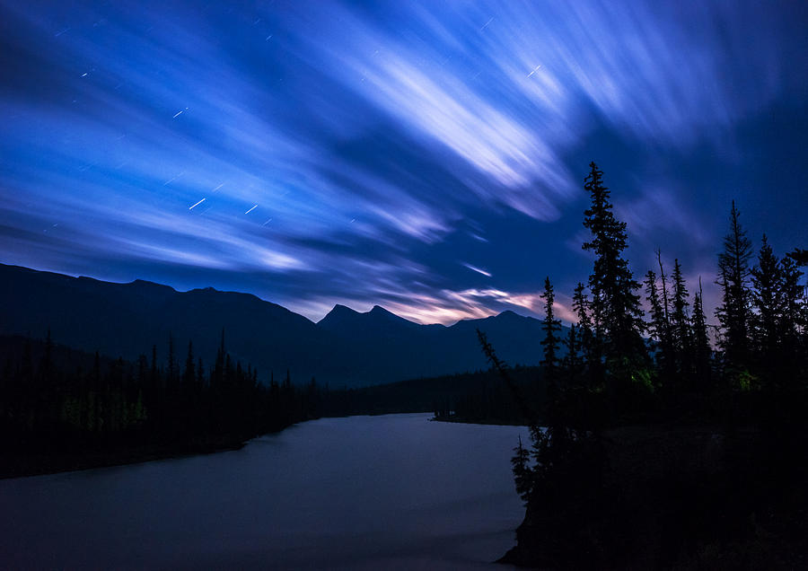 Athabasca River Moonrise Long Exposure Photograph