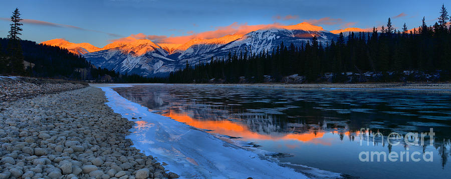 Athabasca River Sunset Reflections Panorama Photograph by Adam Jewell