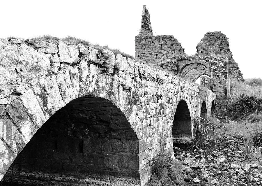 Athassel Priory Ireland Medieval Ruins Bridge and Gate Arches Black and White Photograph by Shawn OBrien