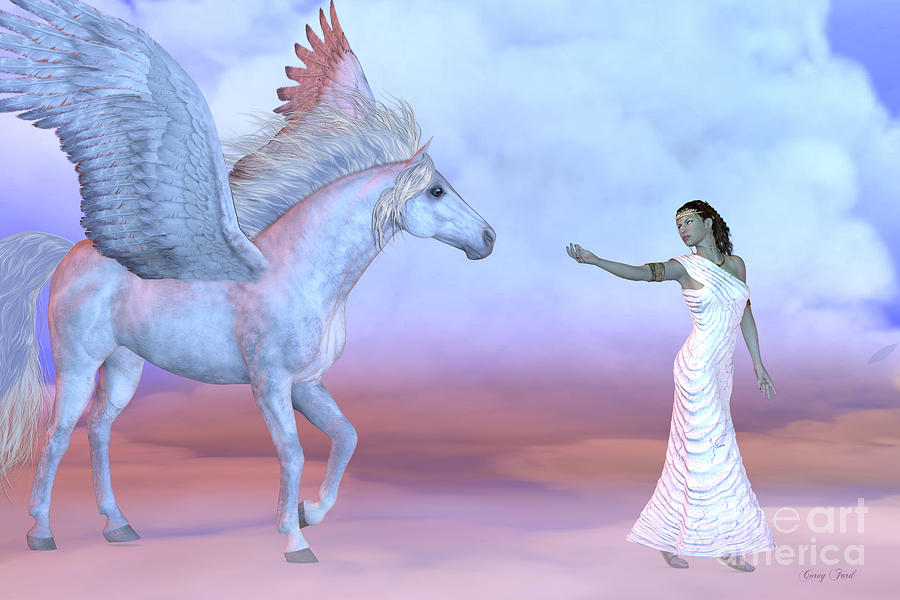 Athena Greek Goddess and Pegasus Digital Art by Corey Ford