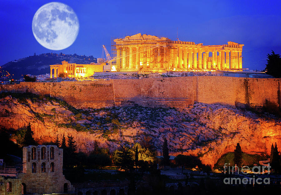 Athens and the Moon Photograph by Anastasy Yarmolovich