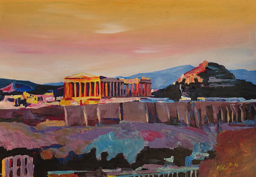 Athens Greece Acropolis At Sunset Painting