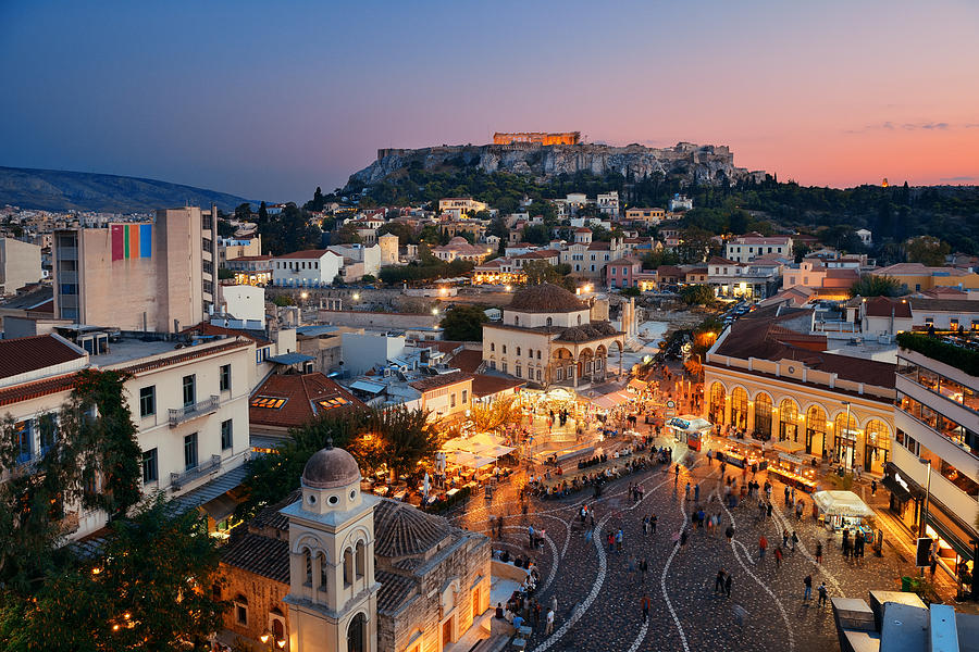 Athens skyline rooftop night Photograph by Songquan Deng