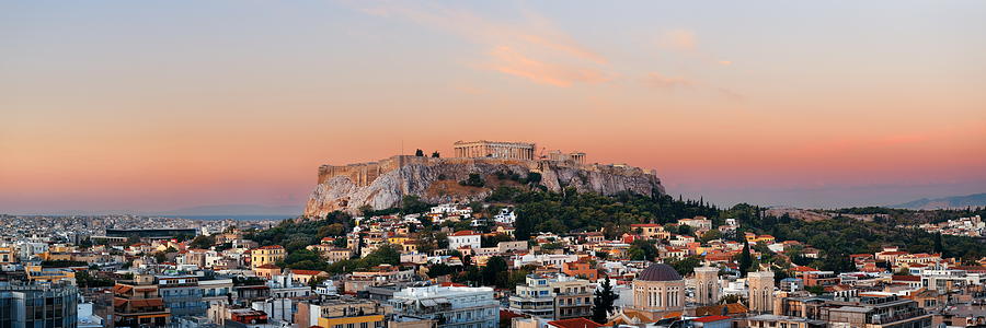 Athens skyline rooftop panorama sunset Photograph by Songquan Deng