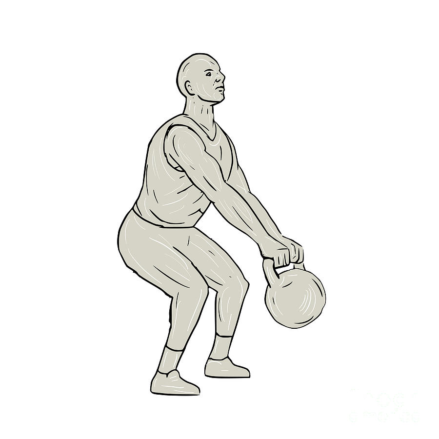 Athlete Digital Art - Athlete Fitness Squatting Kettlebell Drawing by Aloysius Patrimonio