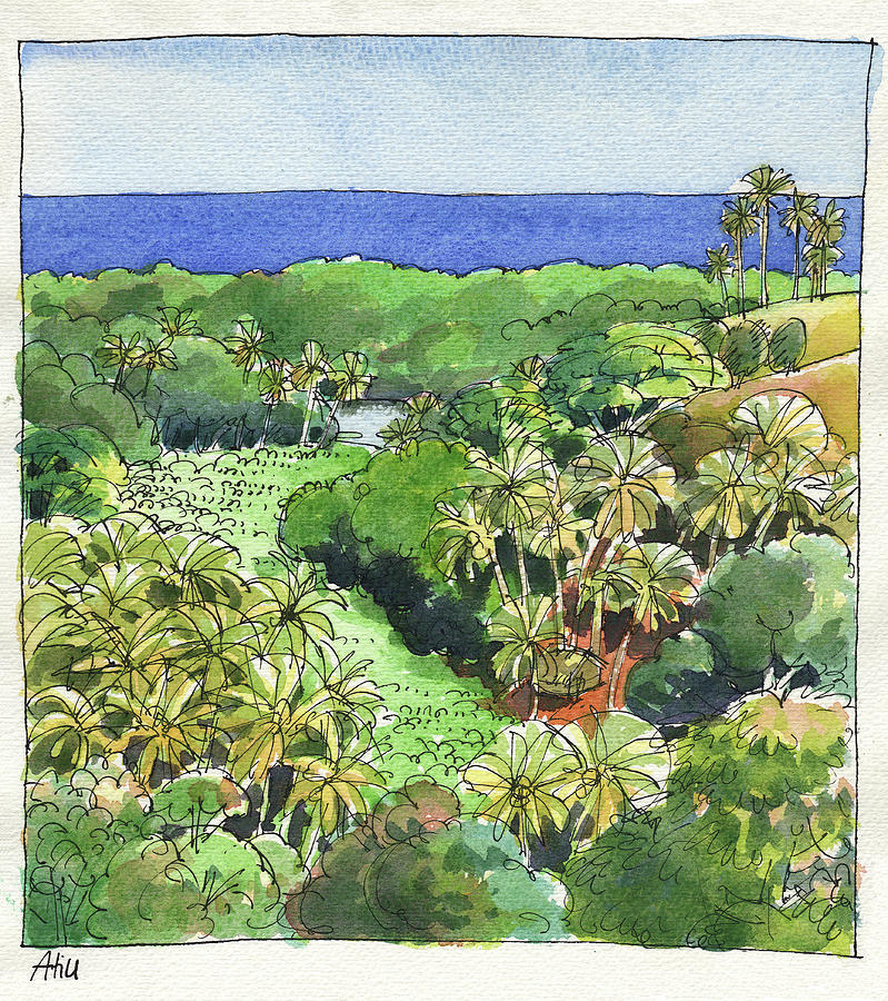 Atiu Lake View Painting by Judith Kunzle