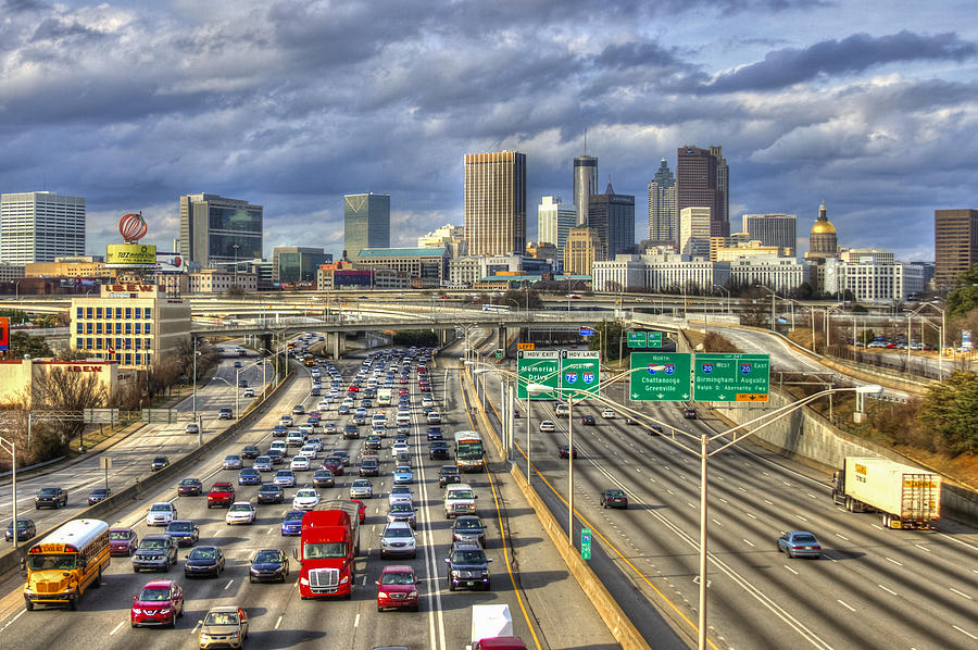 Car Photograph - Fleeing South Atlanta Cityscape Skyline by Reid Callaway