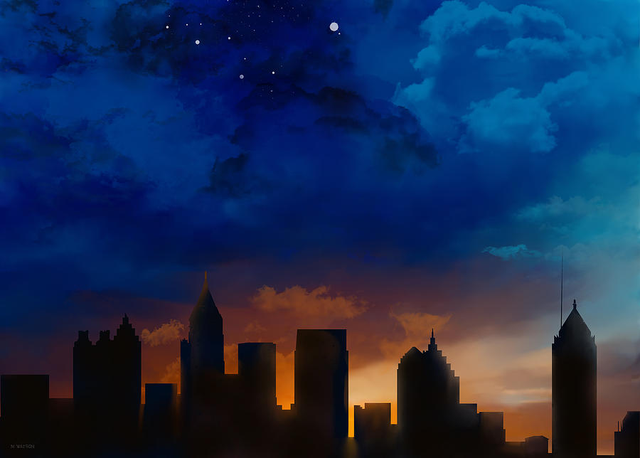 Architecture Digital Art - Atlanta Georgia Night Skyline by Marlene Watson