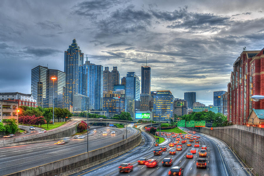Car Photograph - Atlanta GA Moving On Downtown Before Sunset Cityscape Art by Reid Callaway