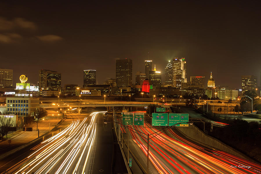 Atlanta Night Lights Skyscraper Cityscape Art Photograph by Reid Callaway