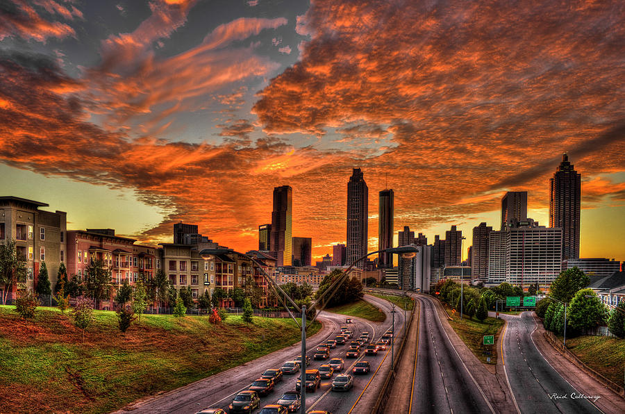 Car Photograph -  Atlanta GA Unexpected Orange Clouds Sunset Capital of the South Cityscape Architectural Art by Reid Callaway