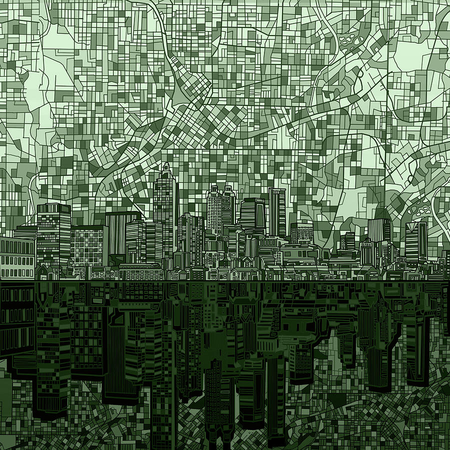 Atlanta Skyline Abstract Hunter Green Digital Art