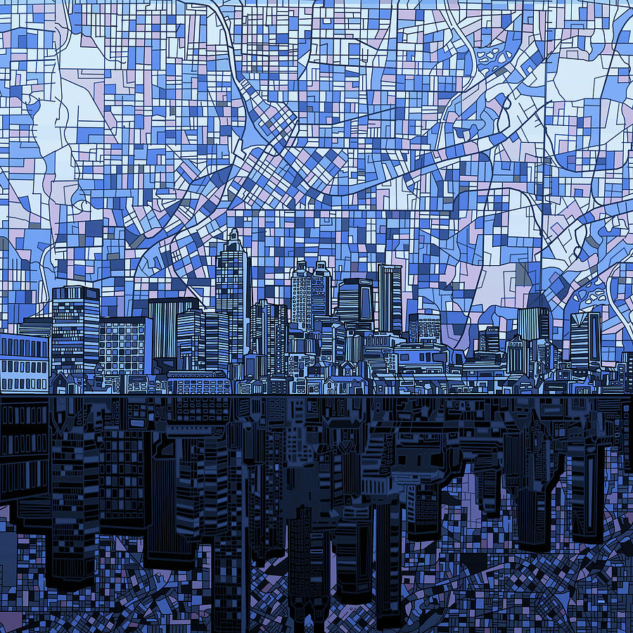 Atlanta Skyline Abstract Navy Blue Digital Art by Bekim M