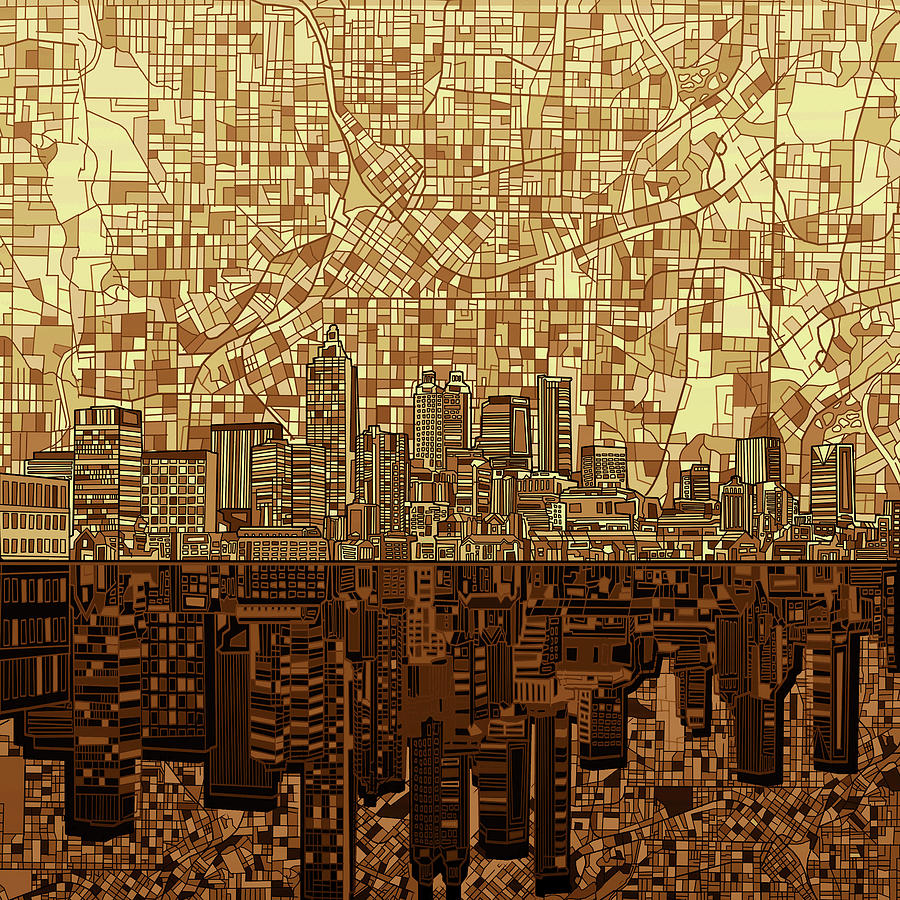 Atlanta Skyline Abstract Orange Digital Art