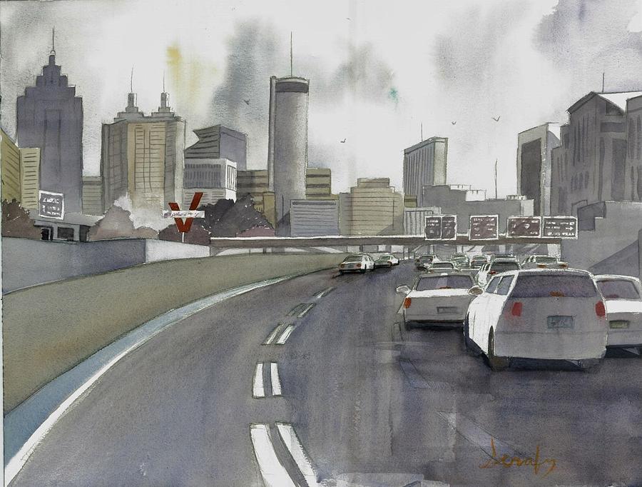 Downtown Atlanta Painting - Atlanta Skyline Grey 2 by Scott Serafy