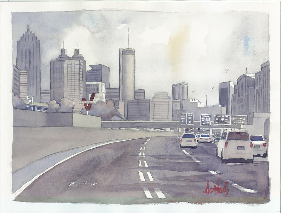 Skyline Painting - Atlanta Skyline Grey Southward by Scott Serafy Skyline Painting - Atlanta Skyline Grey Southward by Scott Serafy