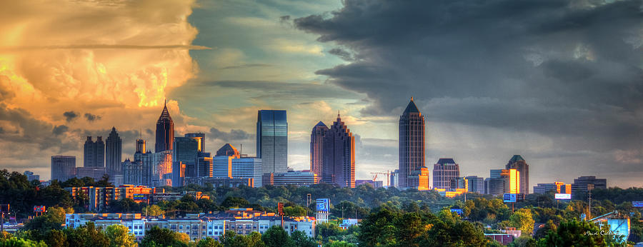 Atlanta GA Downtown To Midtown Sunset Panorama Architectural Cityscape Art Photograph by Reid Callaway