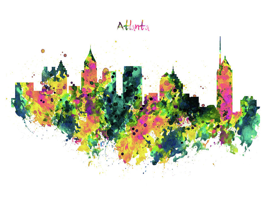 Atlanta Watercolor Skyline  Painting by Marian Voicu