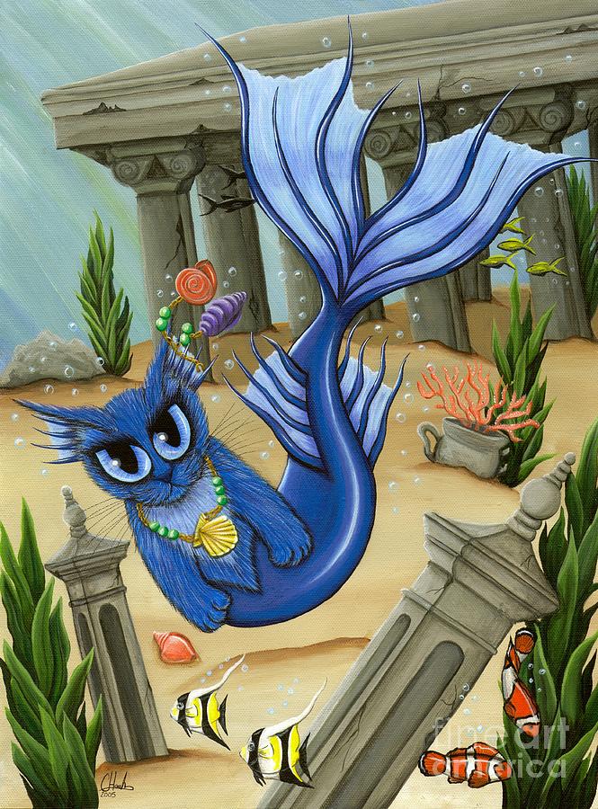 Atlantean Mercat - Mermaid Cat Atlantis Painting by Carrie Hawks