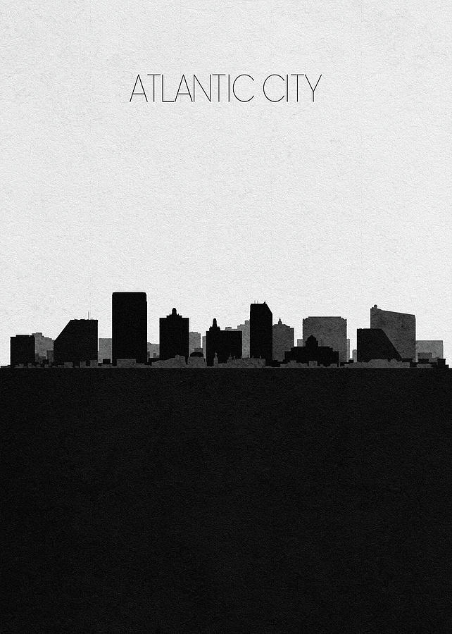 Black And White Mixed Media - Atlantic City Cityscape Art by Inspirowl Design