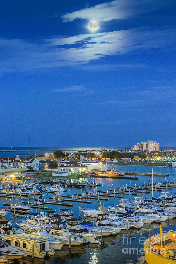 Atlantic City Marina Full Moon Photograph by David Zanzinger