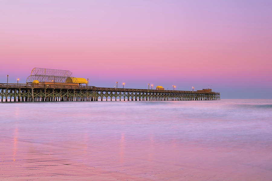 Atlantic Ocean and the Apache Pier at Sunset in South Carolina Photograph by Ranjay Mitra