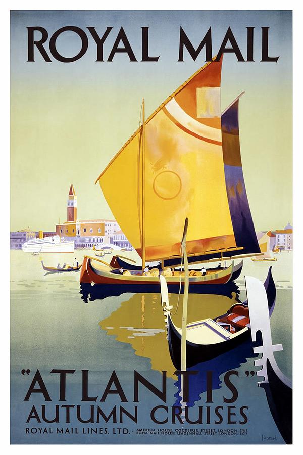 Atlantis Autumn Cruises - Sailboats And Yachts In A Harbor - Royal Mail - Vintage Advertising Poster Painting