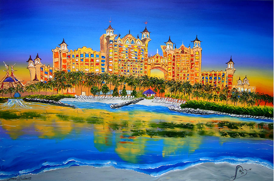 Atlantis City Lights Of Nassau Bahamas Painting by James Dunbar Pixels