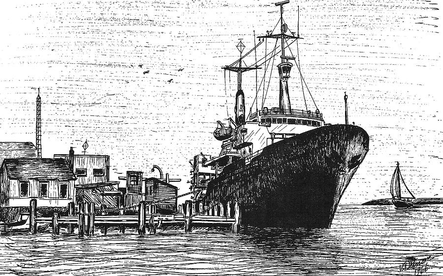 Atlantis II at Old Pier Drawing by Vic Delnore
