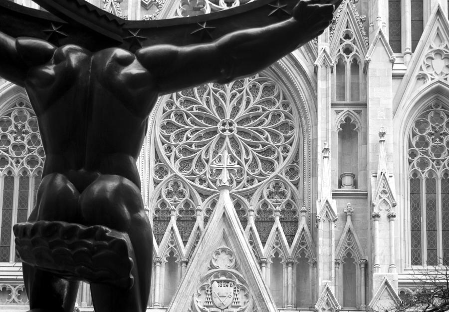 Atlas and St. Patricks Cathedral Photograph by Michael Dorn