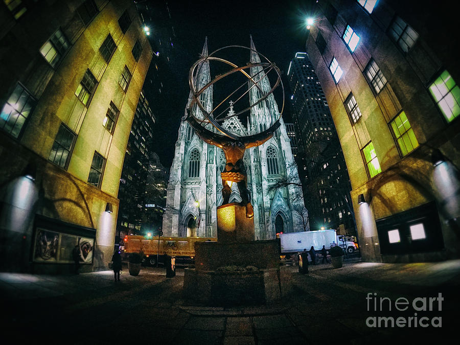 Atlas Statue and St.Patrick's Cathedral at Night Wide Angle by Nishanth Gopinathan Atlas Statue and St.Patrick's Cathedral at Night Wide Angle by Nishanth Gopinathan
