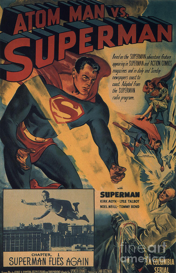 Atom Man VS Superman vintage poster Digital Art by Vintage Collectables