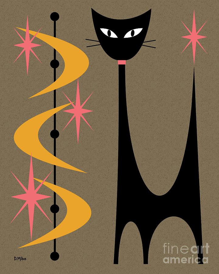 Atomic Cat Gold and Pink Digital Art by Donna Mibus