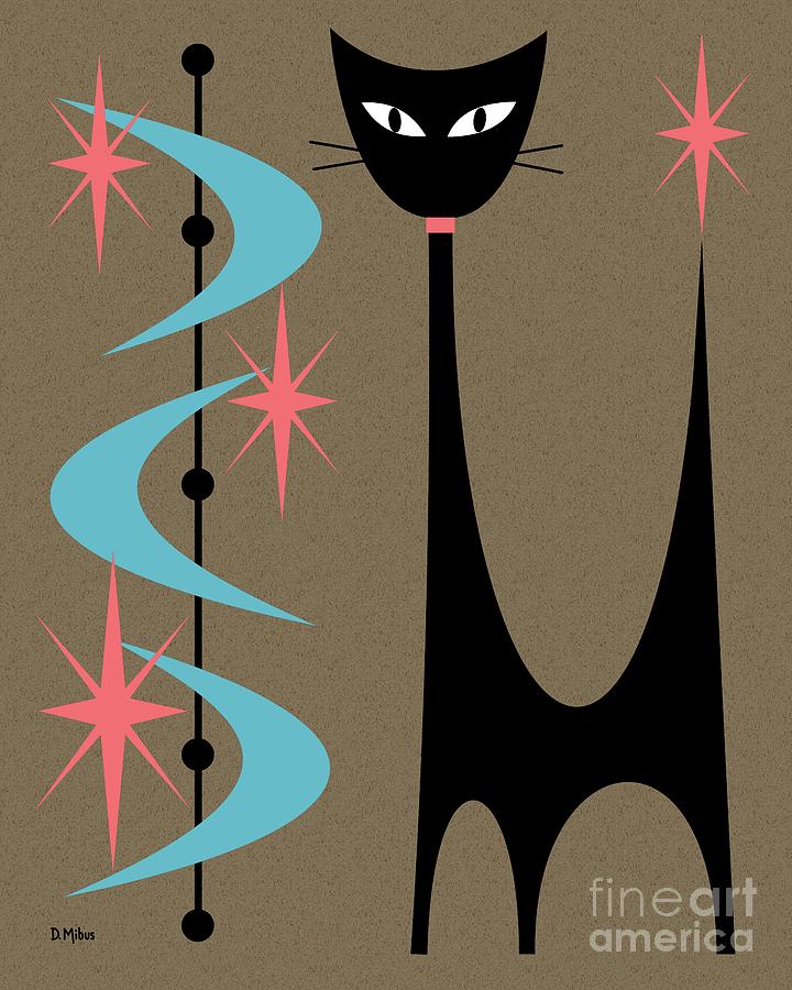 Atomic Cat Turquoise and Pink Digital Art by Donna Mibus