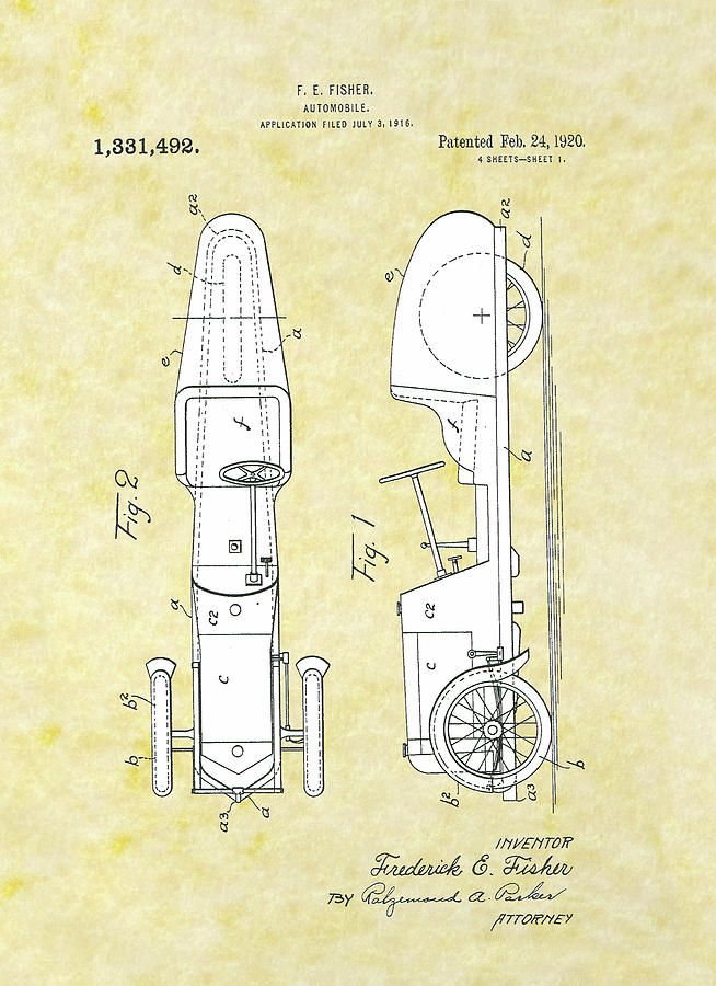 Atomobile 1916 Patent Drawing by Movie Poster Prints