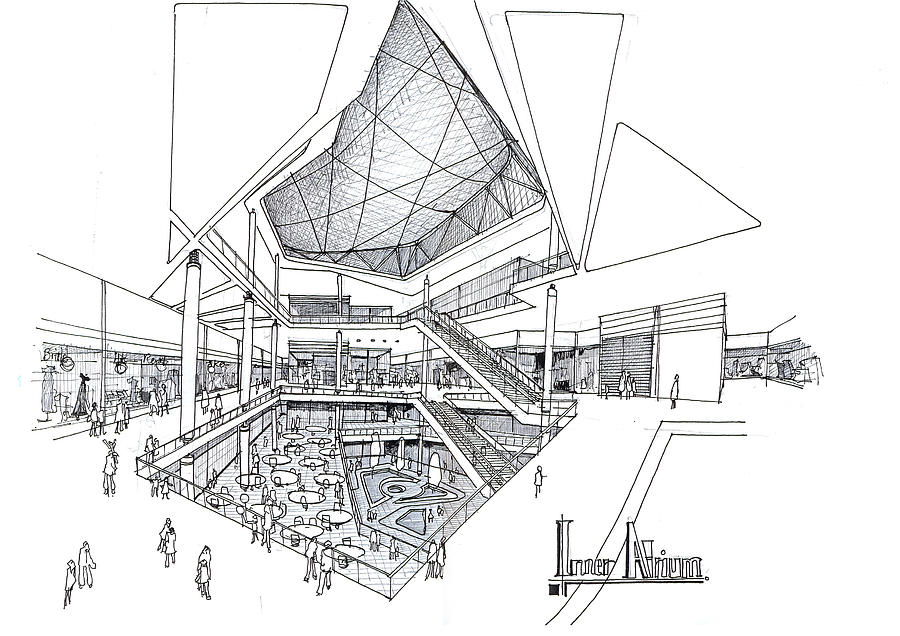 Atrium - Interior Design Drawing by Soran Shangapour | Pixels