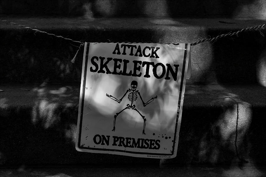 Attack Skeleton Halloween Sign Photograph by Robert Ullmann