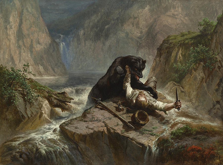 Attacked by a Bear Painting by Otto Sommer
