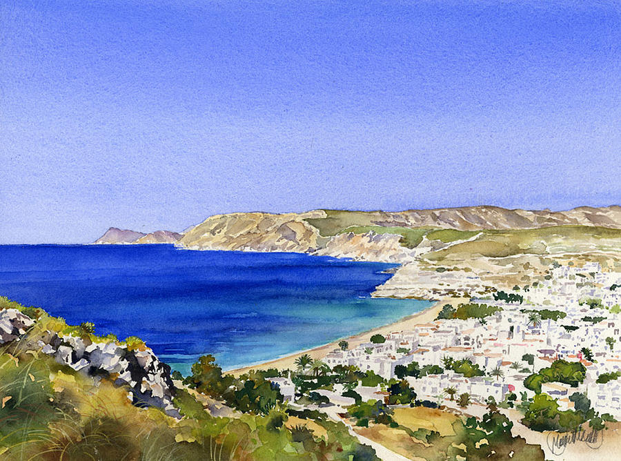 Agua Amarga and the coast of the Parque Natural Painting by Margaret Merry