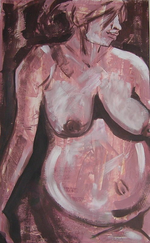 Aubergine mother and child Painting by Joanne Claxton