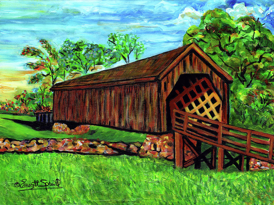 Auchumpkee Creek Covered Bridge Painting by Everett Spruill