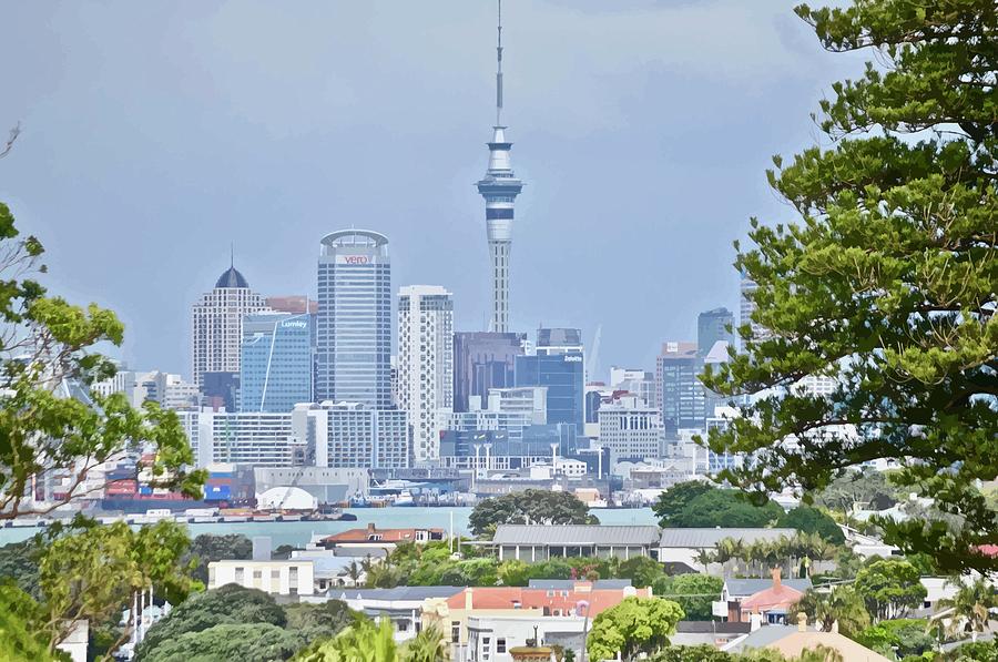 City Mixed Media - Auckland City C B D by Clive Littin