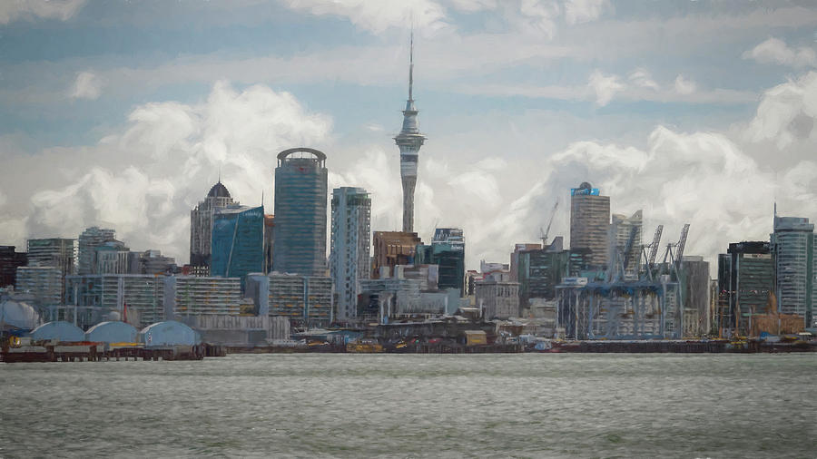 Auckland New Zealand Skyline Painterly Photograph by Joan Carroll